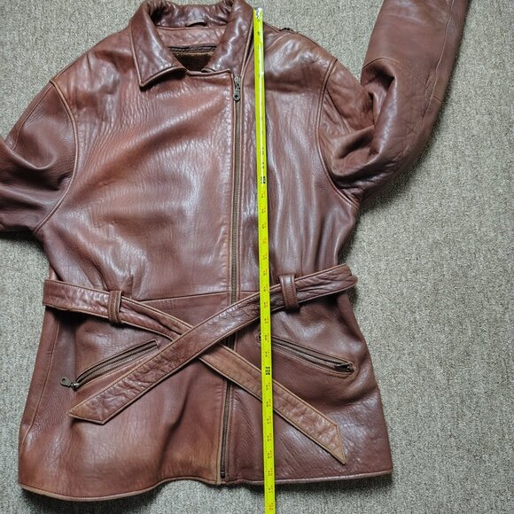 Vintage MARCIA French Lamb Leather Jacket Women 2X Brown Faux Fur Liner Full Zip - Picture 9 of 10